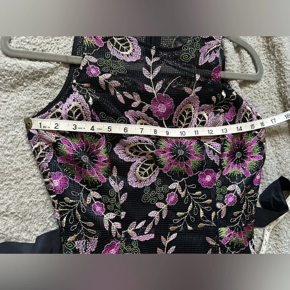 Tahari ARTHUR S.LEVINE boho Floral Embroidered Mesh Lace Tie Cocktail Dress SZ 2 - Picture 8 of 11